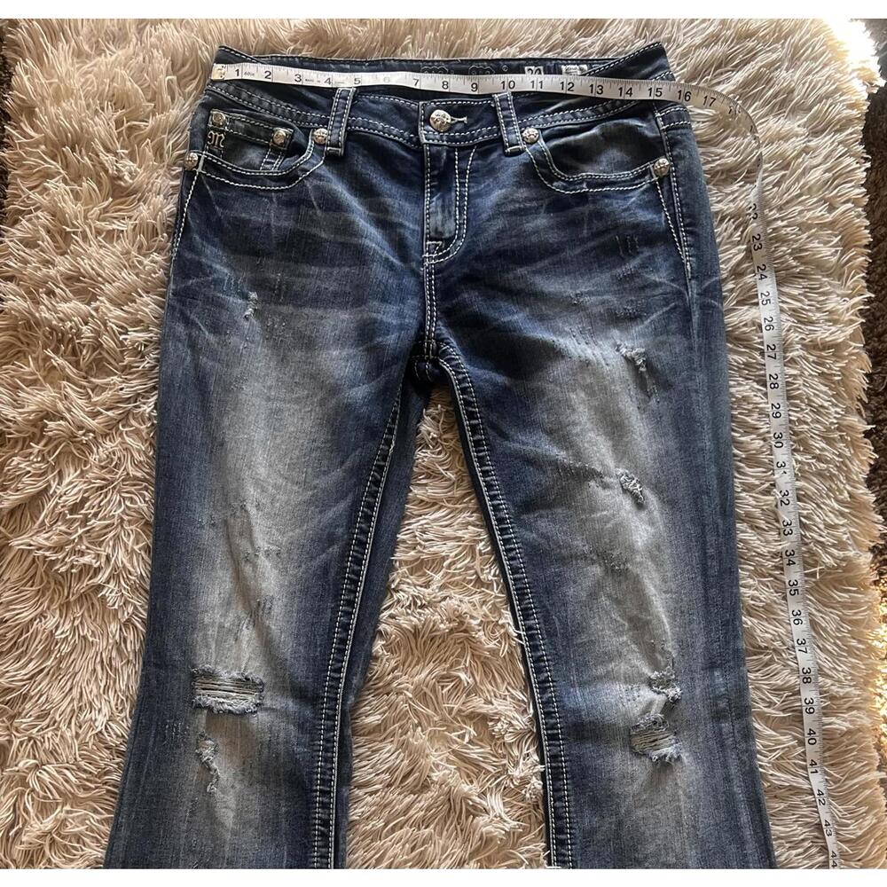 Miss Me Fleur De Lis Embroidered, Sequined, and Distressed Bootcut Jeans - Picture 4 of 9
